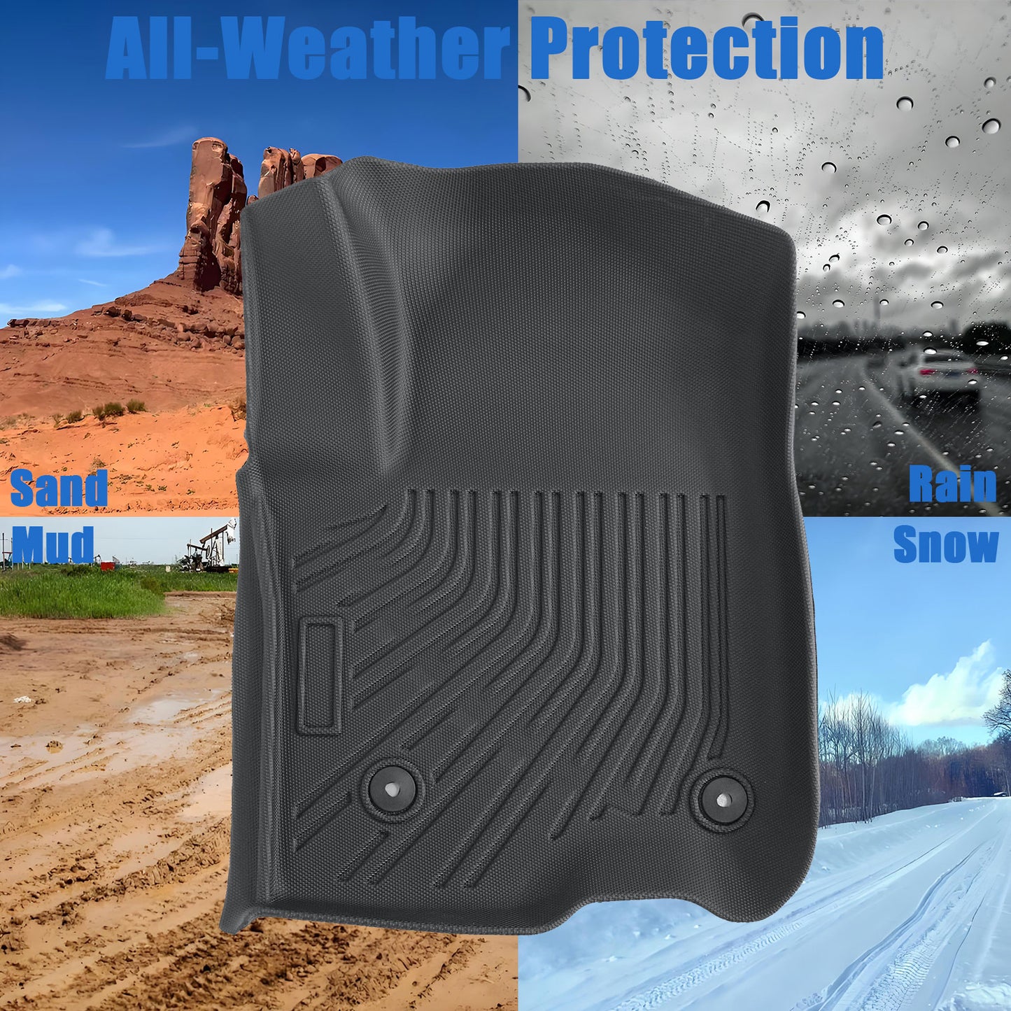 1stRow Floor Mats Liner TPE For 2019-2025 Chevy Silverado 1500/2500/3500 HD 2Pcs