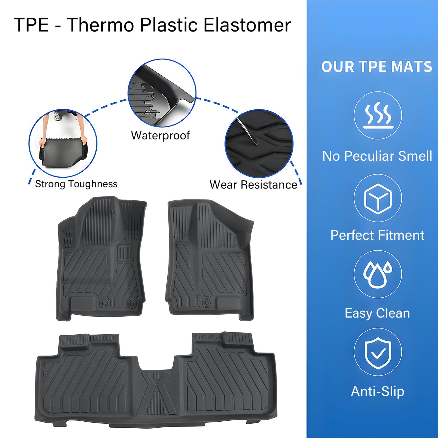 3D Car Floor Mats For 2010-2016 Cadillac SRX 2-Row Floor Liners TPE All Weather