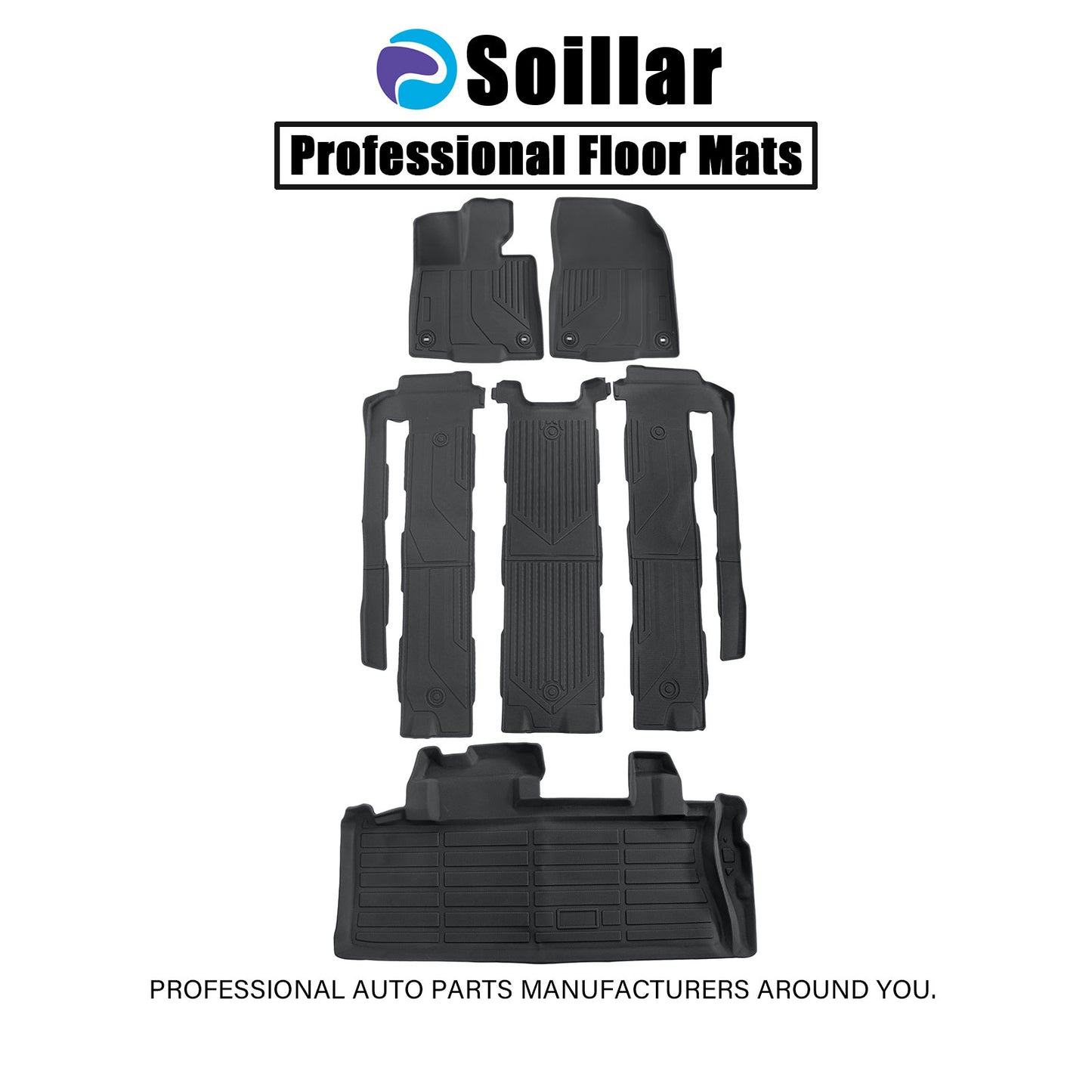 Floor Mats & Trunk Cargo Liner TPE For 2021-2025 Toyota Sienna 7 Seats 3D Black
