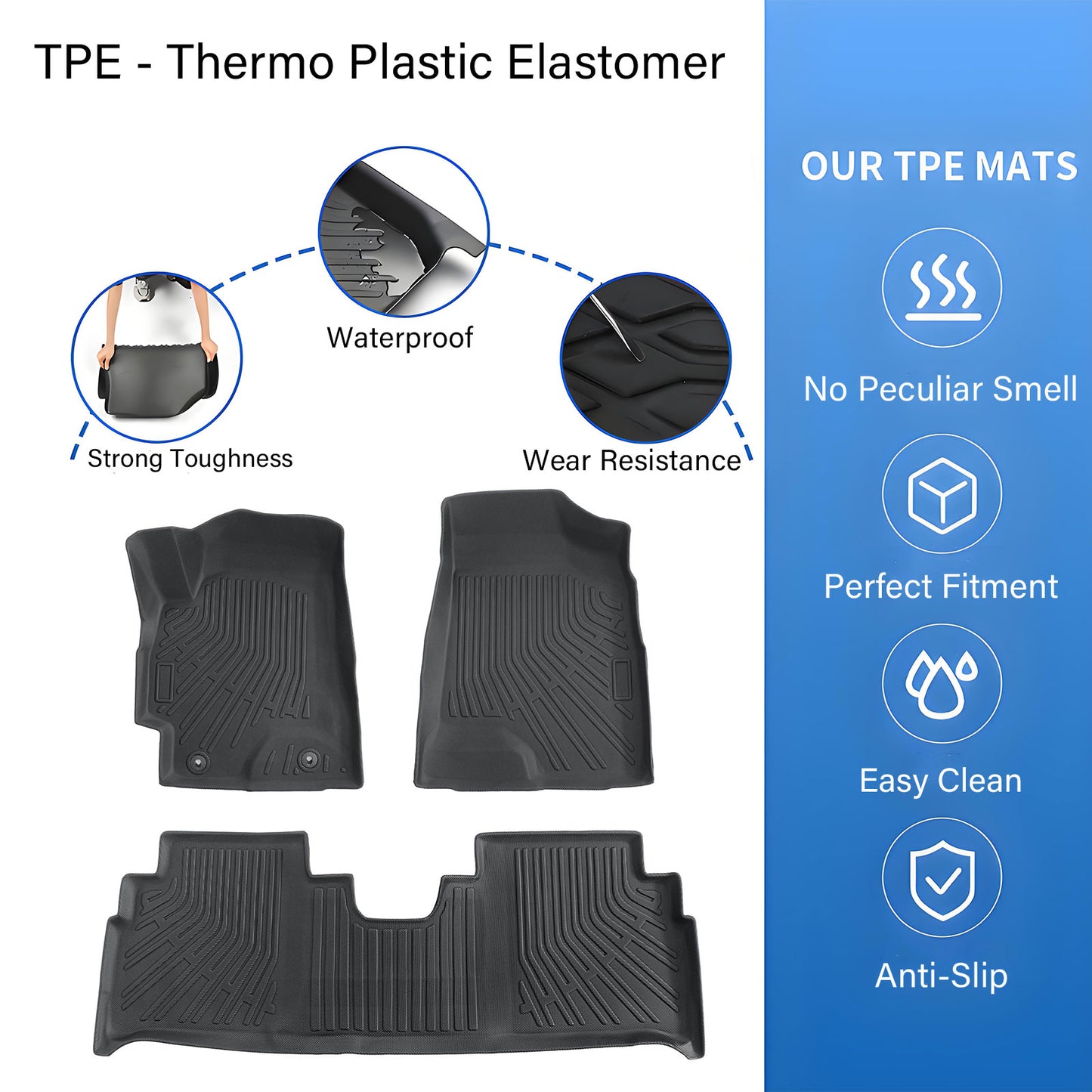 TPE Front & 2nd Row Floor Mats Liner All Weather For 2001-2007 Toyota Highlander