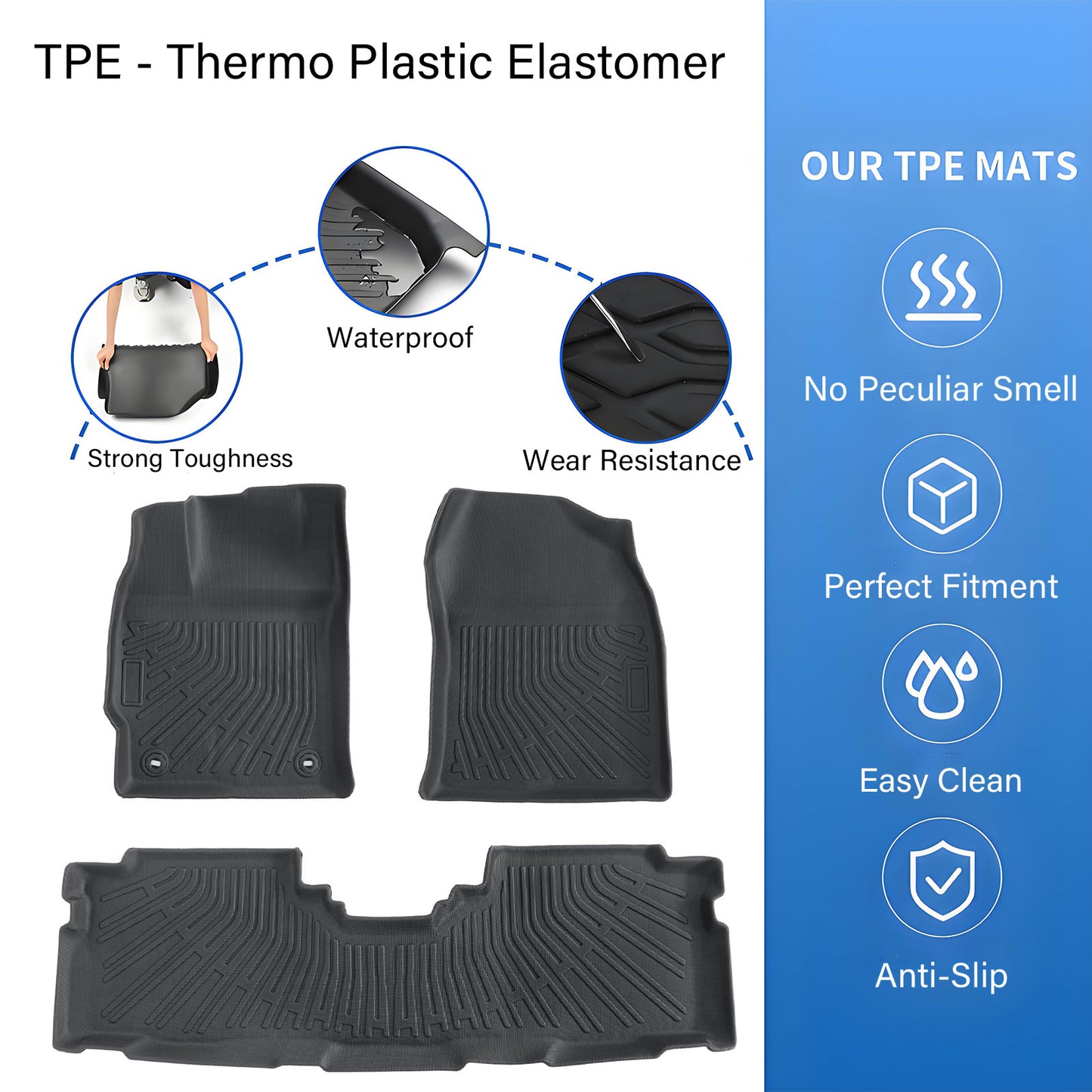 Front & 2nd Row TPE Floor Mats Liners All Weather For 2012-2017 Toyota Prius V