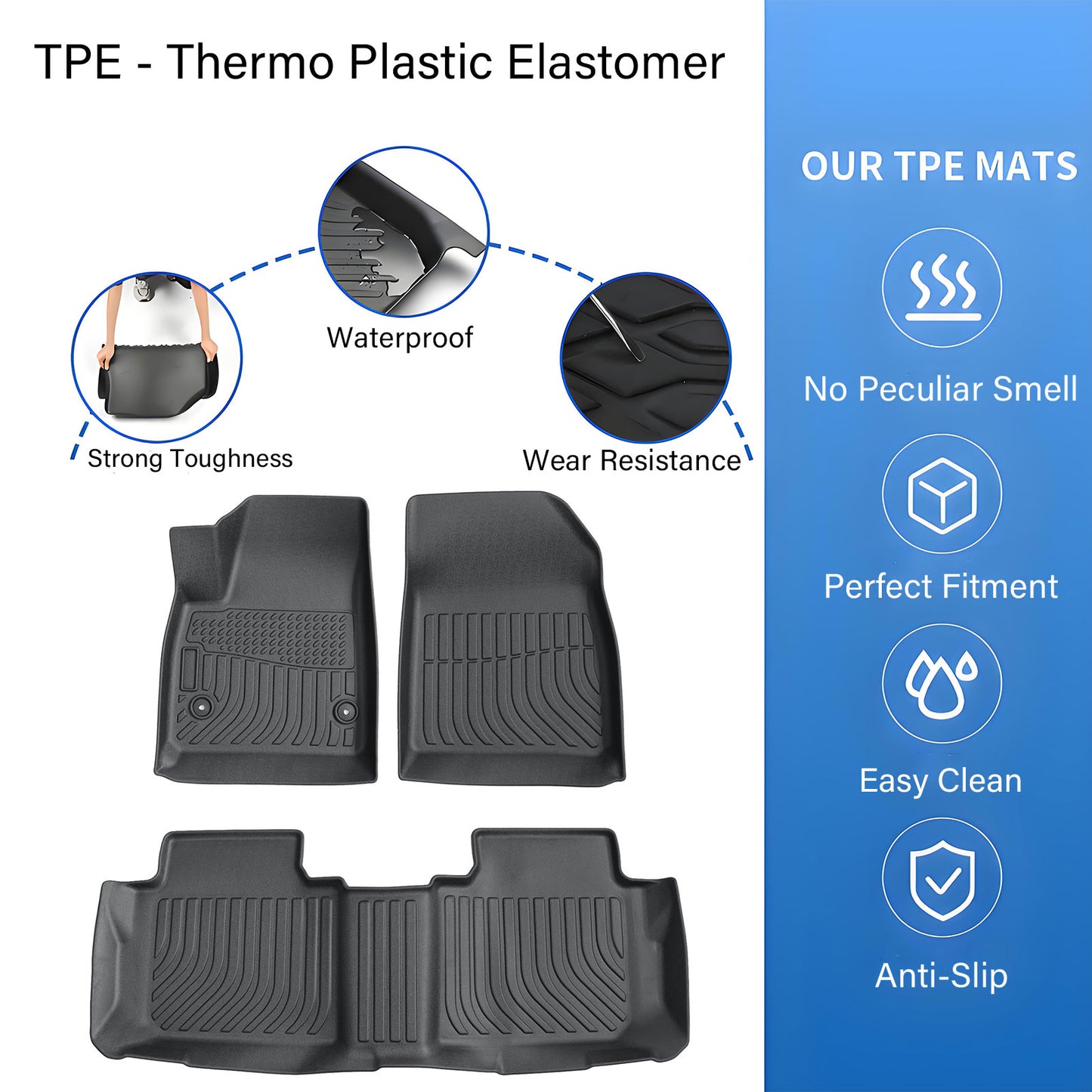 Floor Mats Liners TPE For 2019-2025 Chevrolet Blazer Front & Rear 3D All-Weather