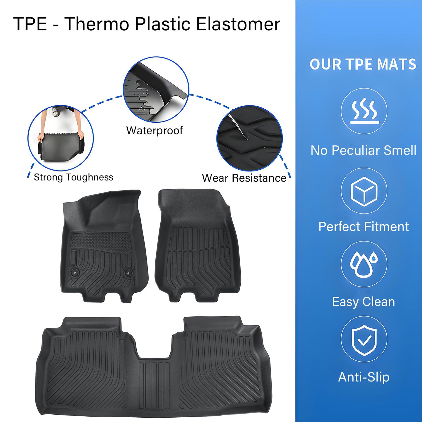 2 Row Floor Mats Liner For 2024 2025 Chevrolet Equinox EV Front & Rear TPE Black
