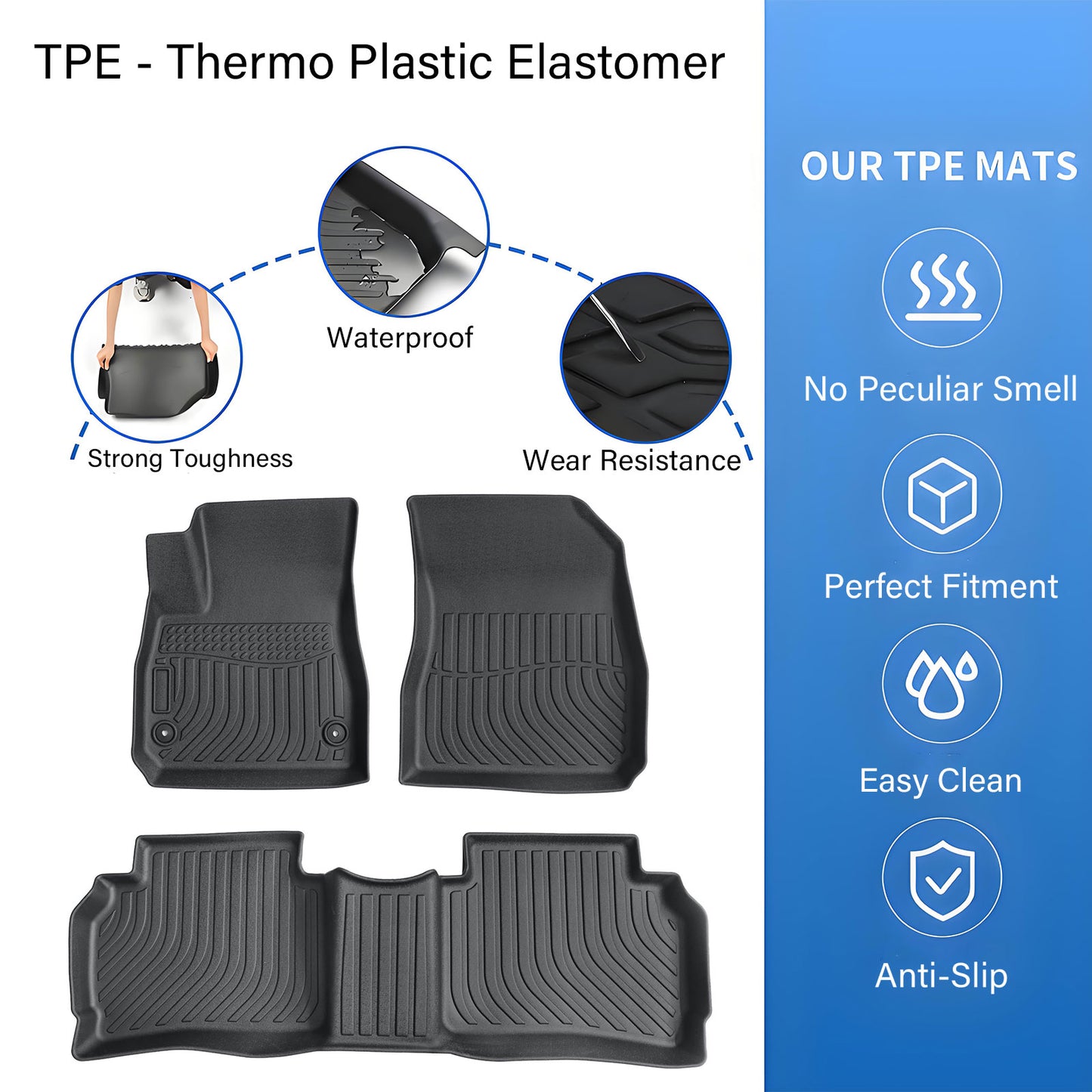 Floor Mats Liners TPE For 2016-2025 Chevrolet Malibu Front & Rear 3D All-Weather