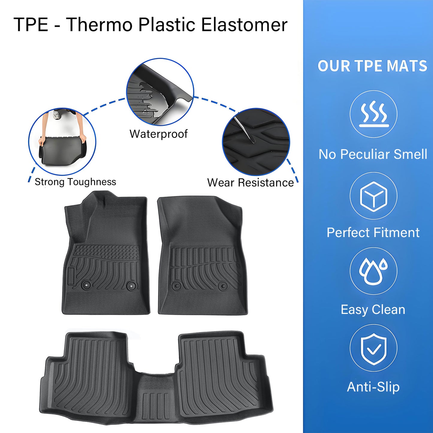 Floor Mats Liners TPE For 2016-2019 Chevy Cruze Front & Rear 3D All-Weather