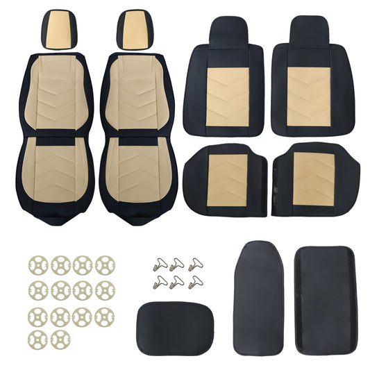 PU Leather Full Surround Set Car 5-Seat Cover Protector For Toyota Black & Tan