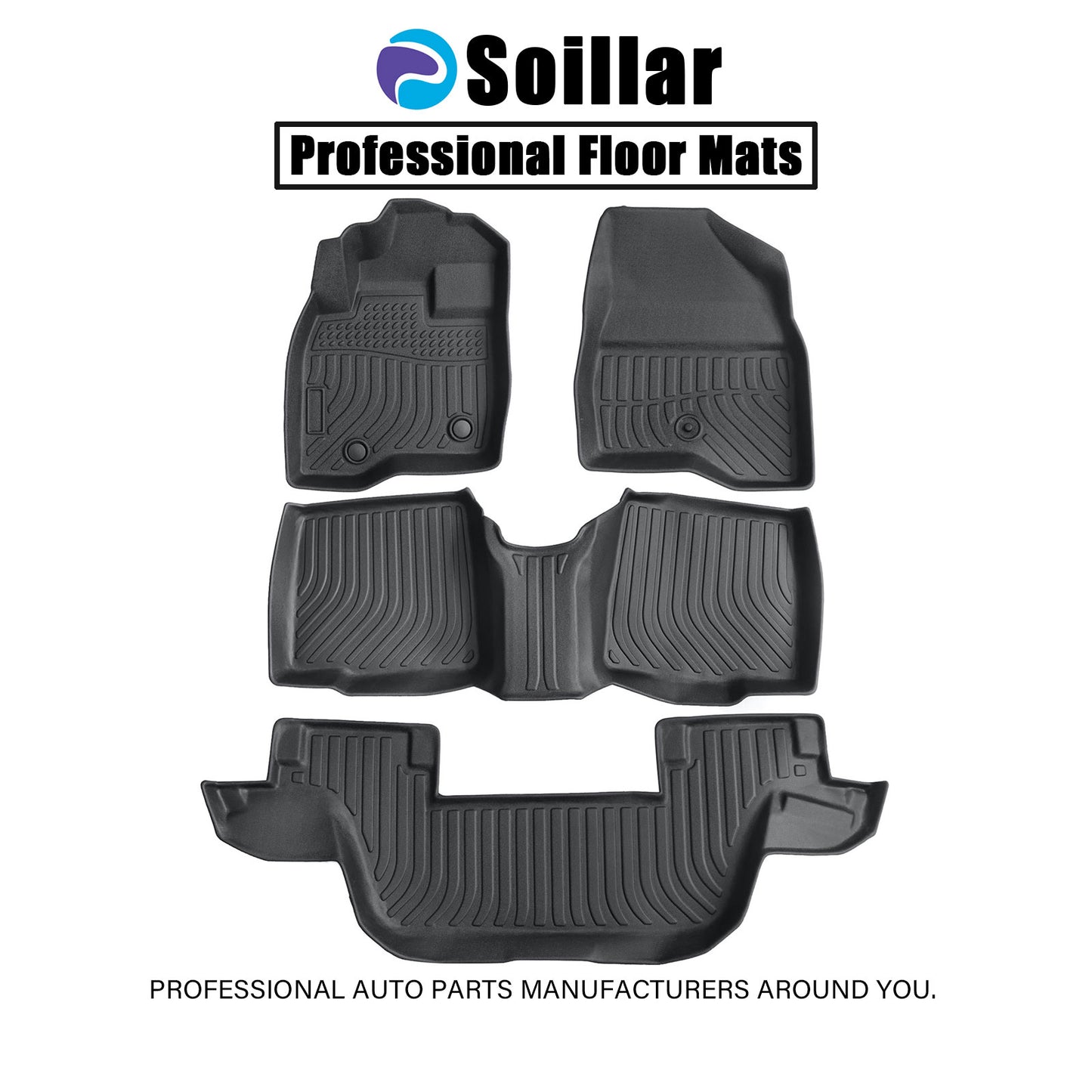 TPE Floor Mats 4Pcs All-Weather For 2015-2019 Ford Explorer 3 Row Floor Liners