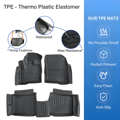 Front & 2nd Row TPE Floor Mats Liners Black 3Pcs For 2010-2019 Ford Taurus New