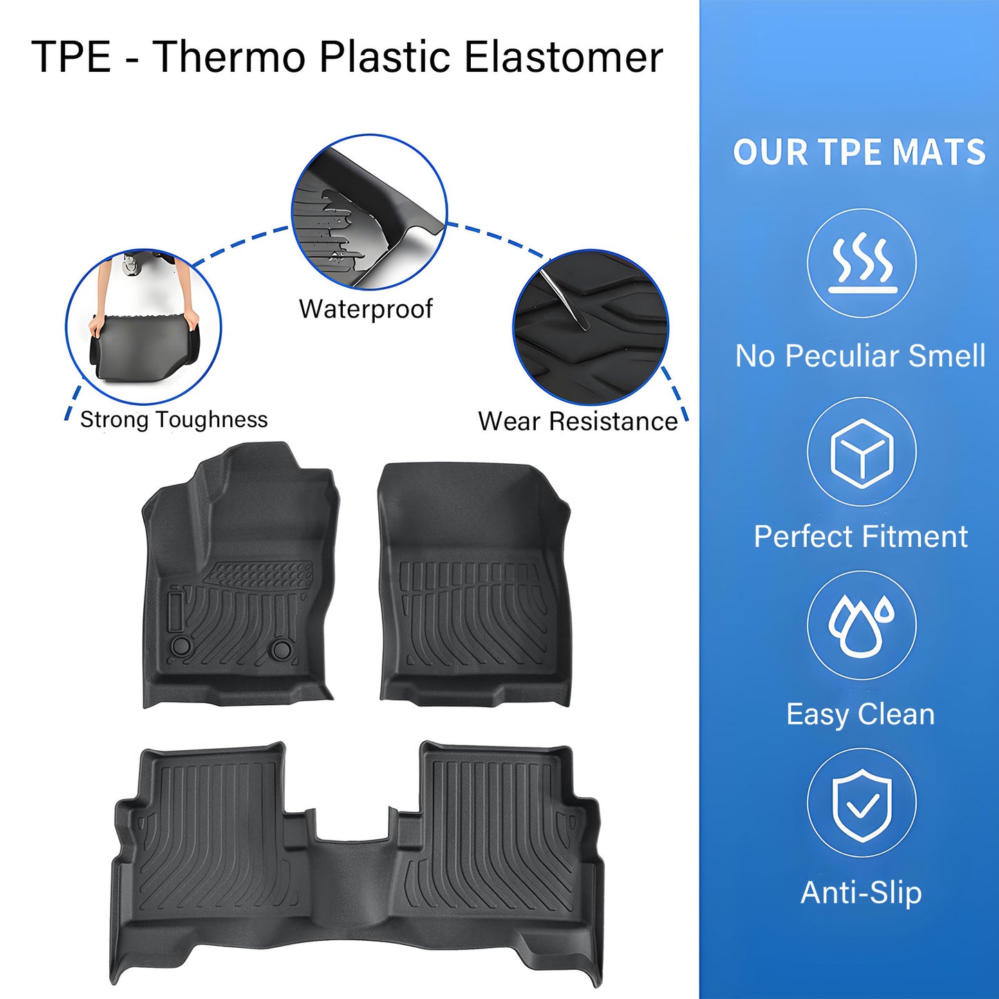 3D TPE Floor Mats Liners Black 3Pcs For 2013-2019 Ford Escape 2013-2018 C-Max