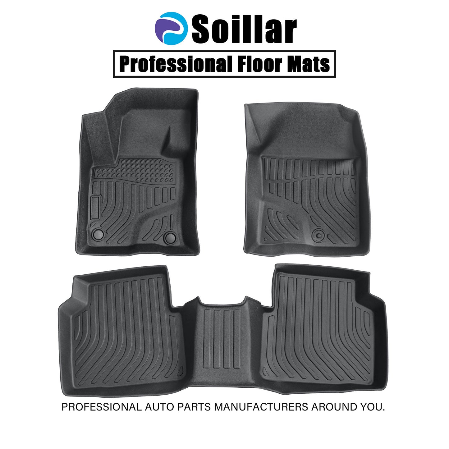 3D Floor Mats  Black For 2020-2025 Ford Escape Front & 2nd Row TPE Floor Liners