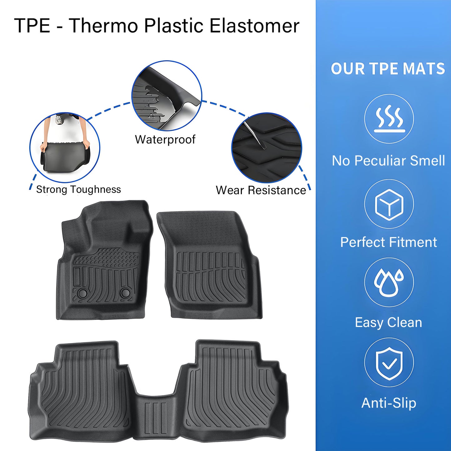 3D TPE Floor Mats Liners All Weather 3Pcs For 2013 2014 2015 2016 Ford Fusion