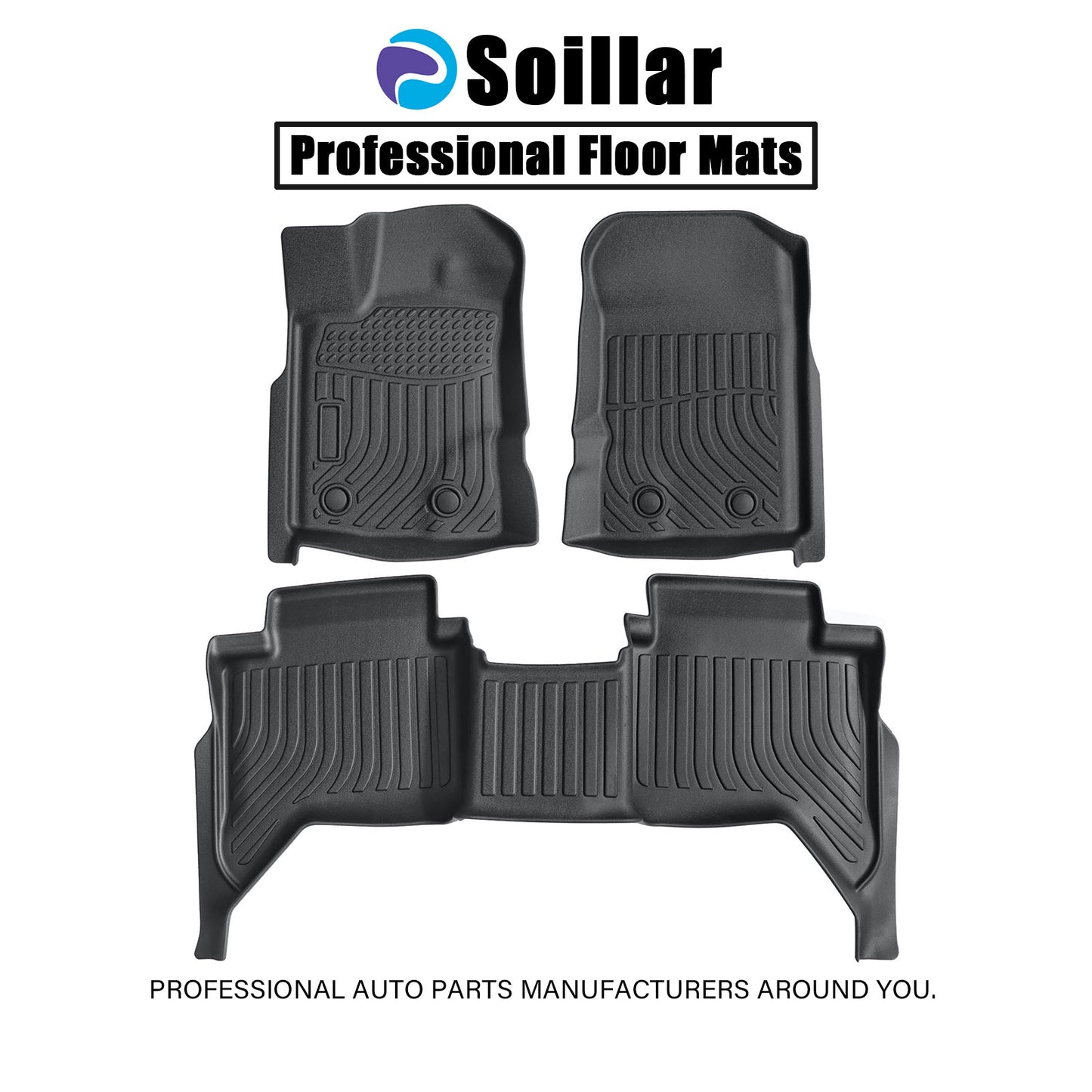 Car Floor Mats Liners 3Pcs For 2019-2023 Ford Ranger SuperCrew TPE All-Weather