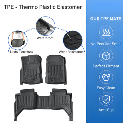 Car Floor Mats Liners 3Pcs For 2019-2023 Ford Ranger SuperCrew TPE All-Weather