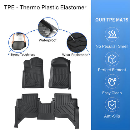 TPE Floor Mats Liners Black For 2024 2025 Ford Ranger SuperCrew Cab All-Weather