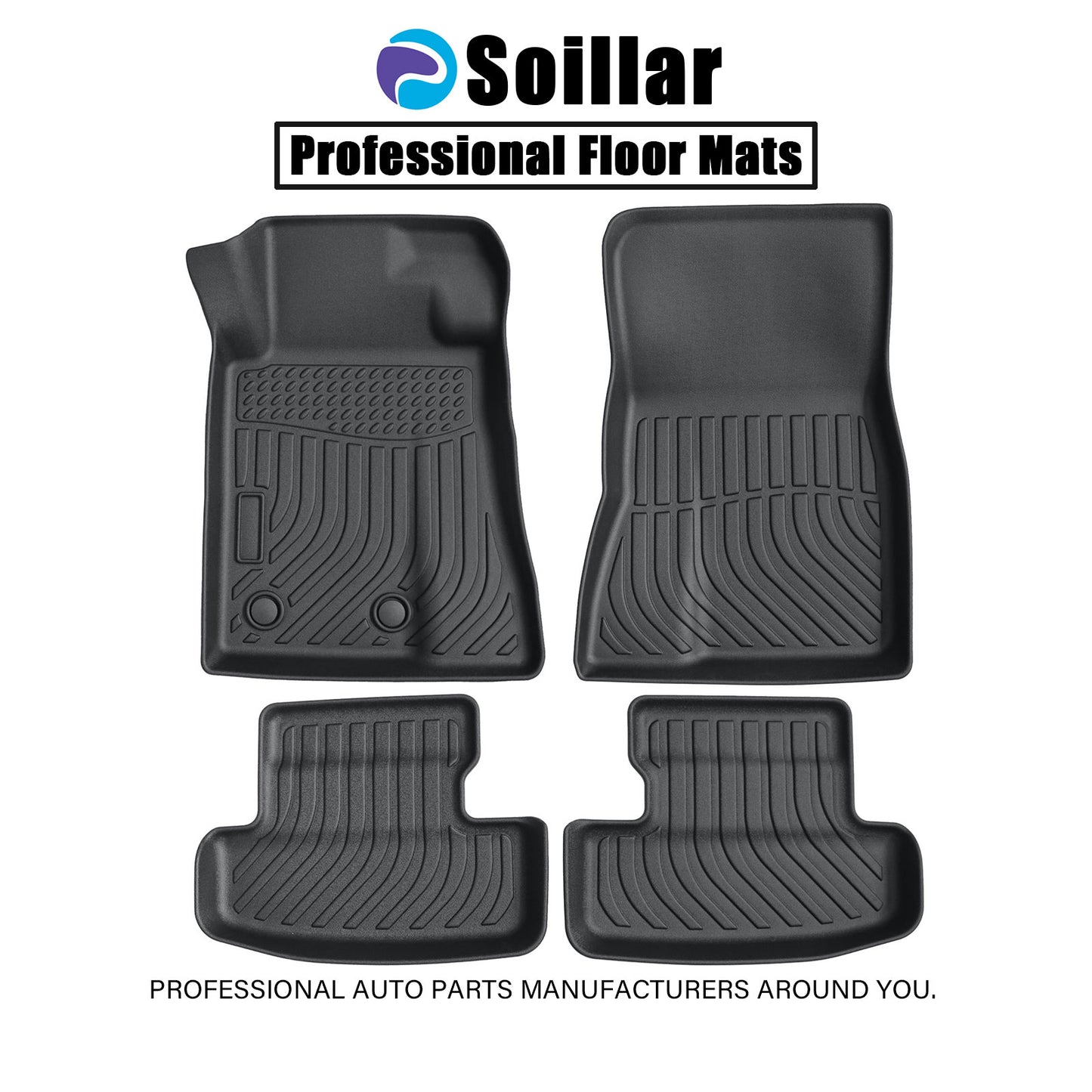 3D Floor Mats For 2015-2025 Ford Mustang Front & 2nd Row Floor Liners TPE Black