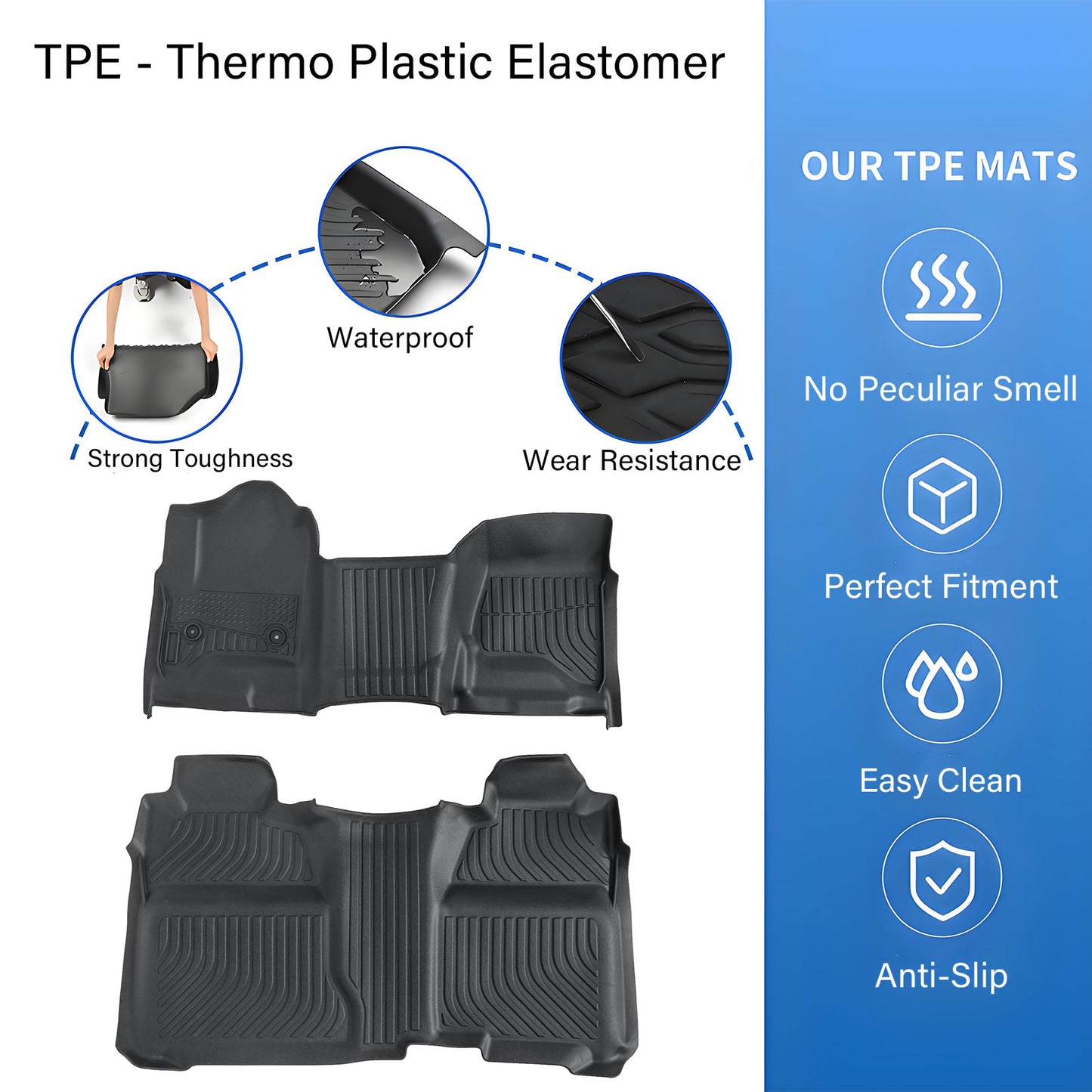 Floor Mats Liner For 2014-2019 Chevy Silverado GMC Sierra Crew Cab Front & Rear