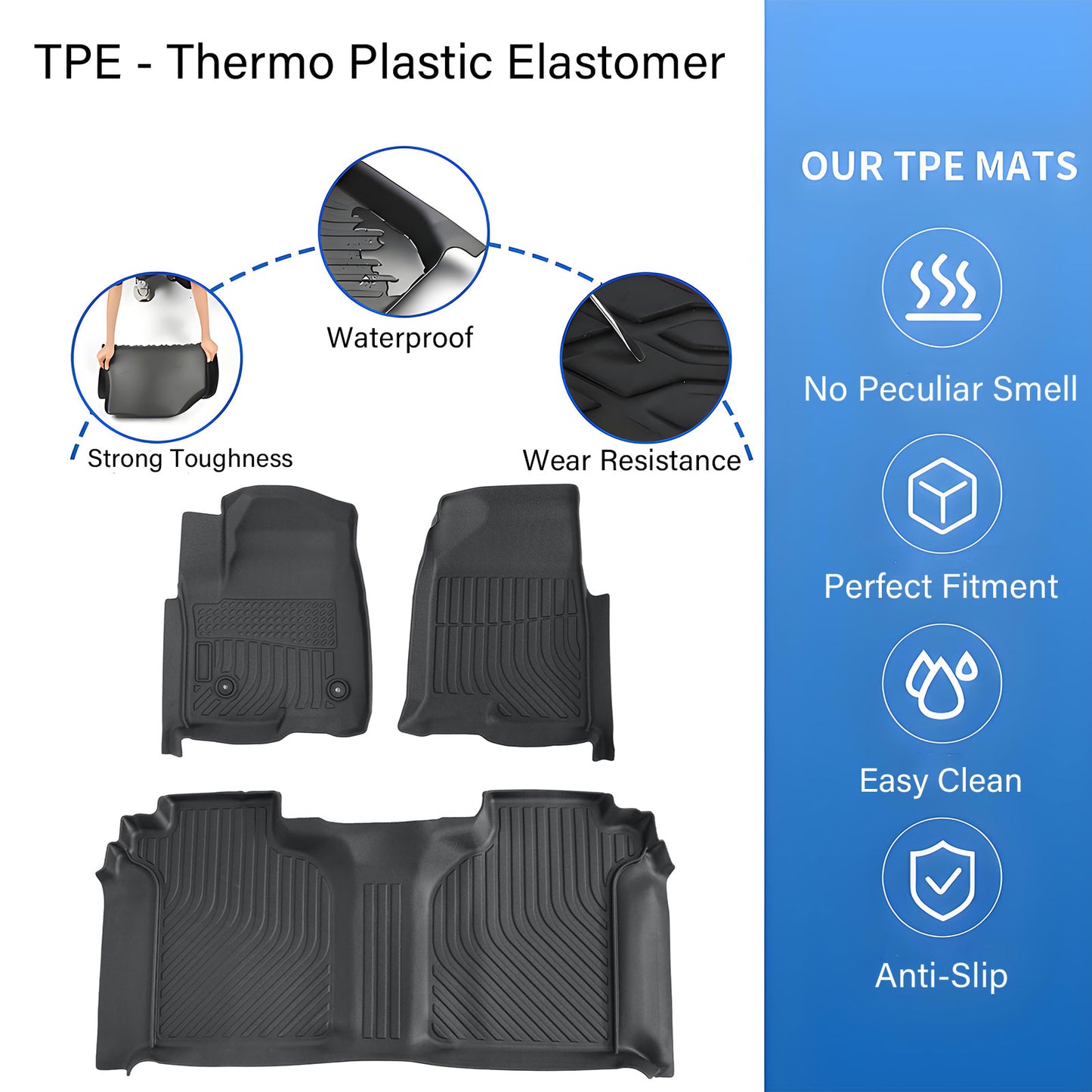 Floor Mats Liner For 2019-2025 Chevy Silverado GMC Sierra Crew Cab Front & Rear