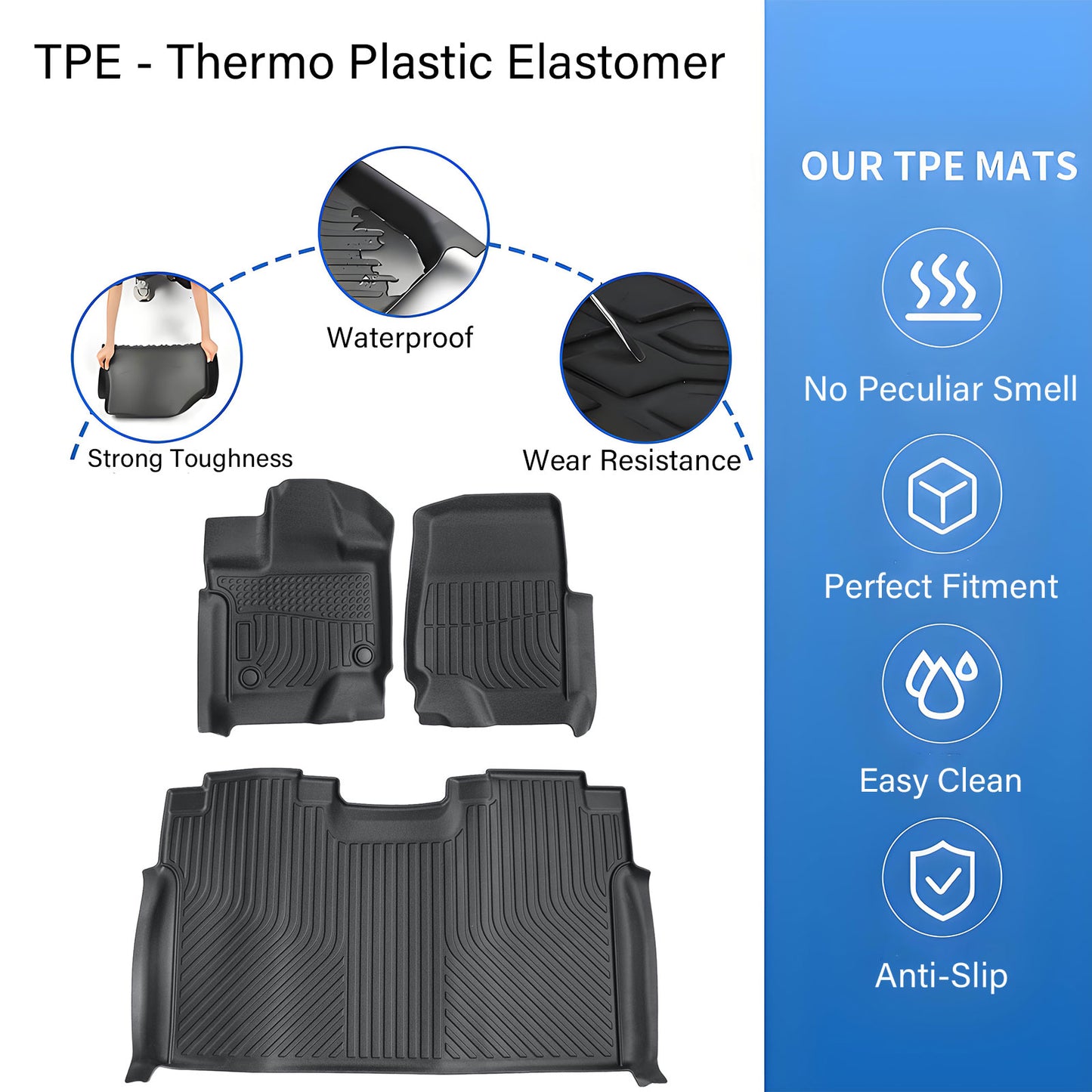 TPE Floor Mats Liner For 2015-2025 Ford F-150 F150 Lightning Super Crew Cab 3D