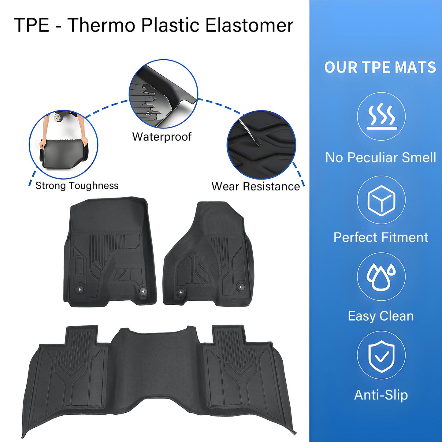 3D Car Floor Mats Liners TPE For 2013 to 2018 Dodge Ram 1500 2500 3500 Crew Cab