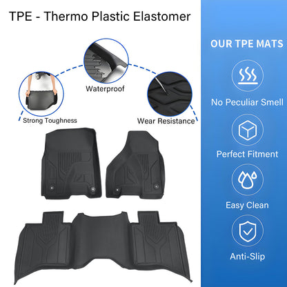 3D Car Floor Mats Liners TPE For 2013 to 2018 Dodge Ram 1500 2500 3500 Crew Cab
