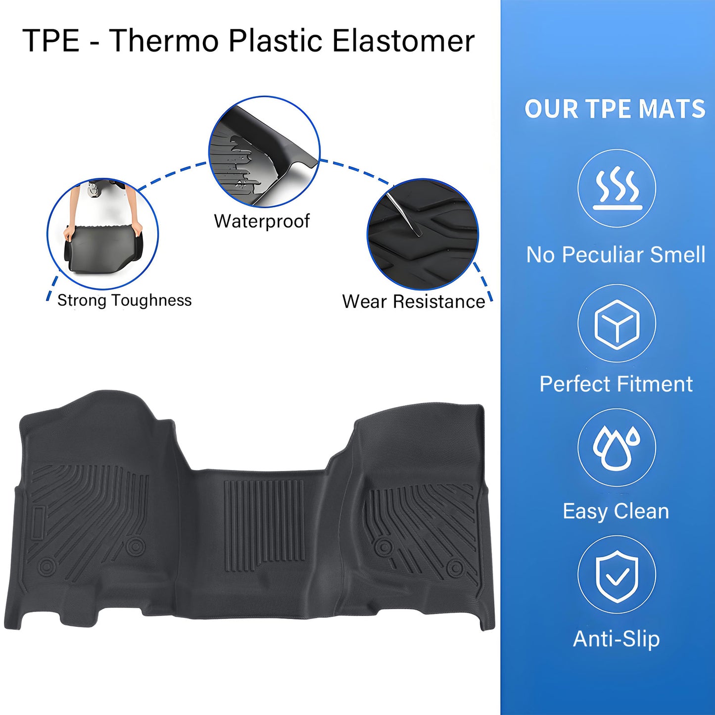 Front TPE Floor Mats Liner For 2007-2014 Chevrolet Silverado GMC Sierra WT