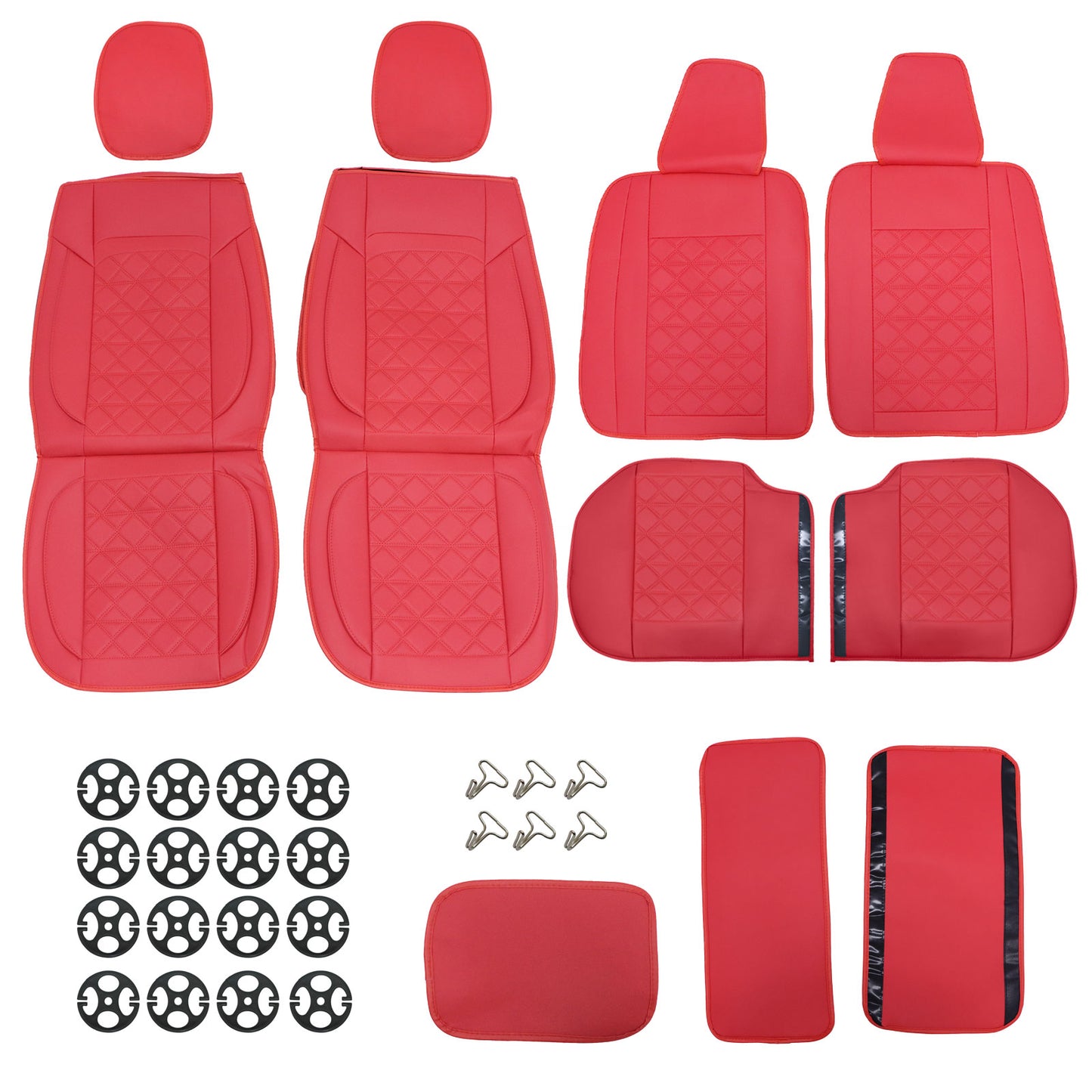 PU Leather 5 Seat Covers Red Full Set Front & Rear Cushion Fits Honda Deluxe Car