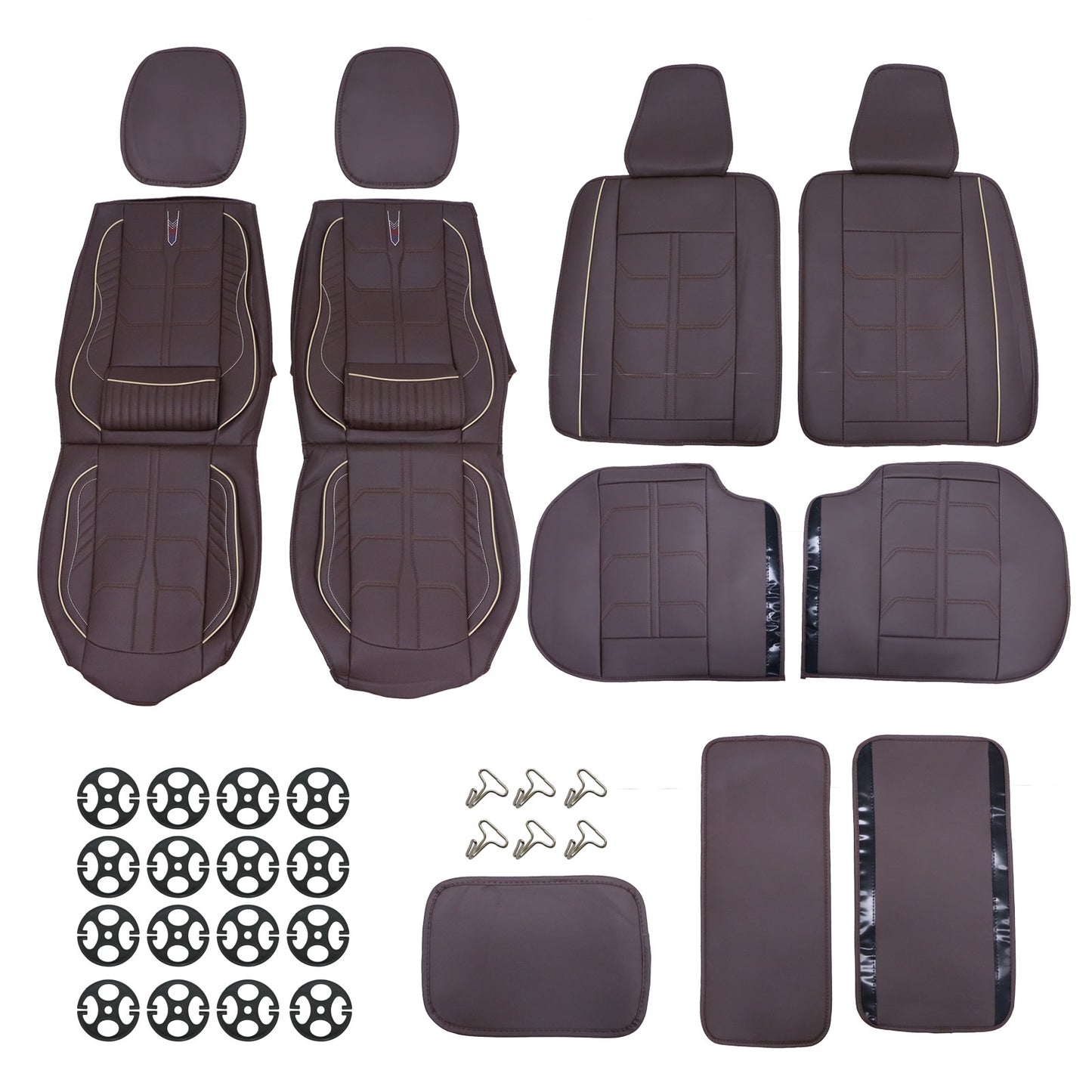 PU Leather Full Surround Set Car 5-Seat Cover Protector For Toyota Coffee