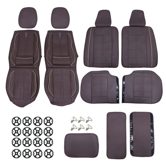PU Leather Full Surround Set Car 5-Seat Cover Protector For Toyota Coffee