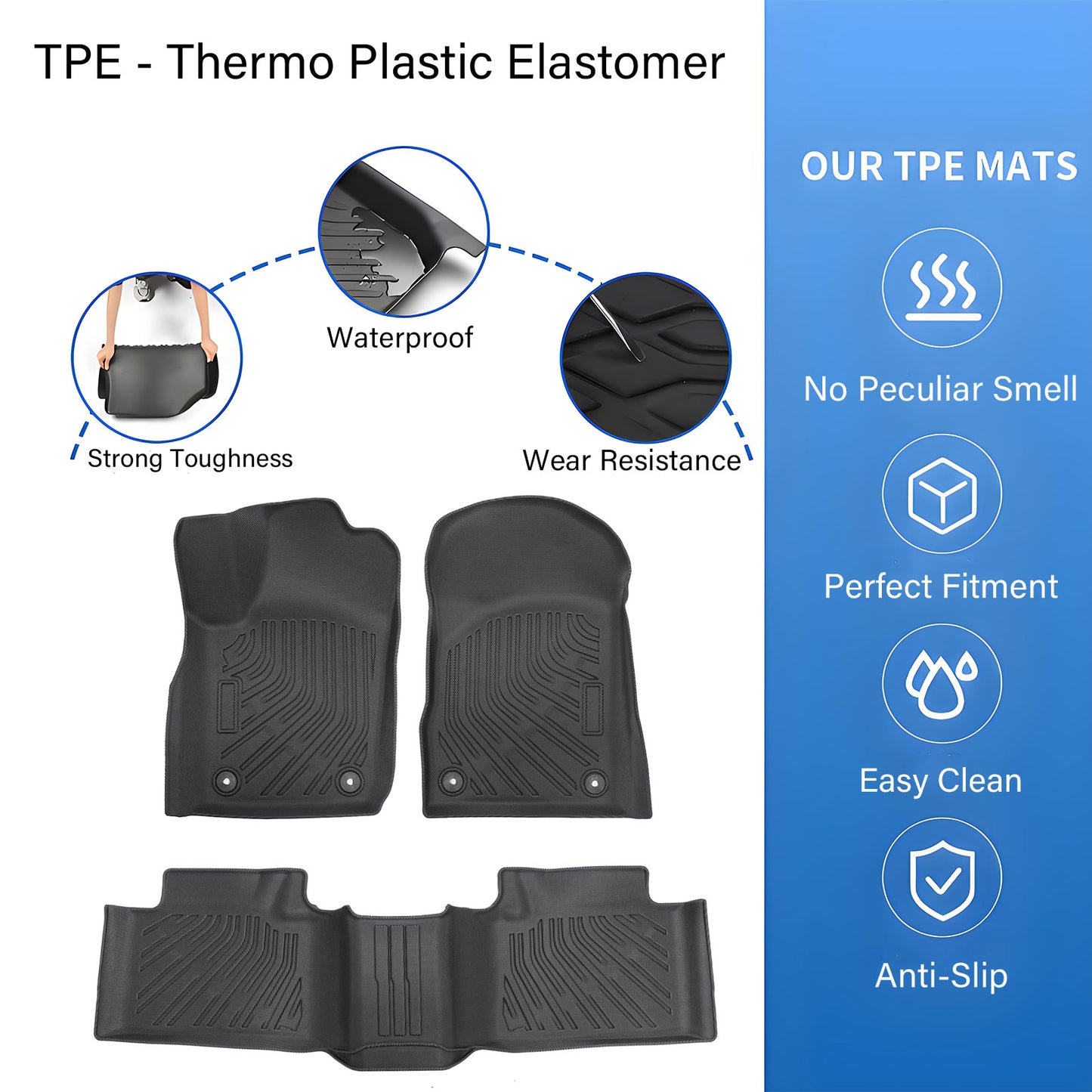TPE Floor Mats Liners 3Pcs Black For 2013-2016 Jeep Grand Cherokee Dodge Durango