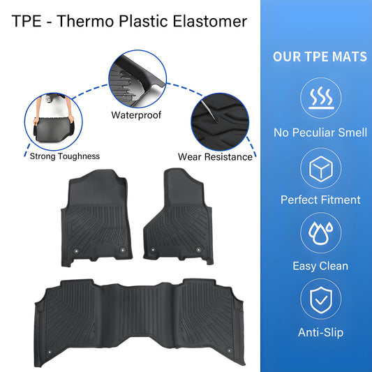 3D TPE Floor Mats Liner For 19-25 Dodge Ram 2500/3500 Crew Cab with Bucket Seat
