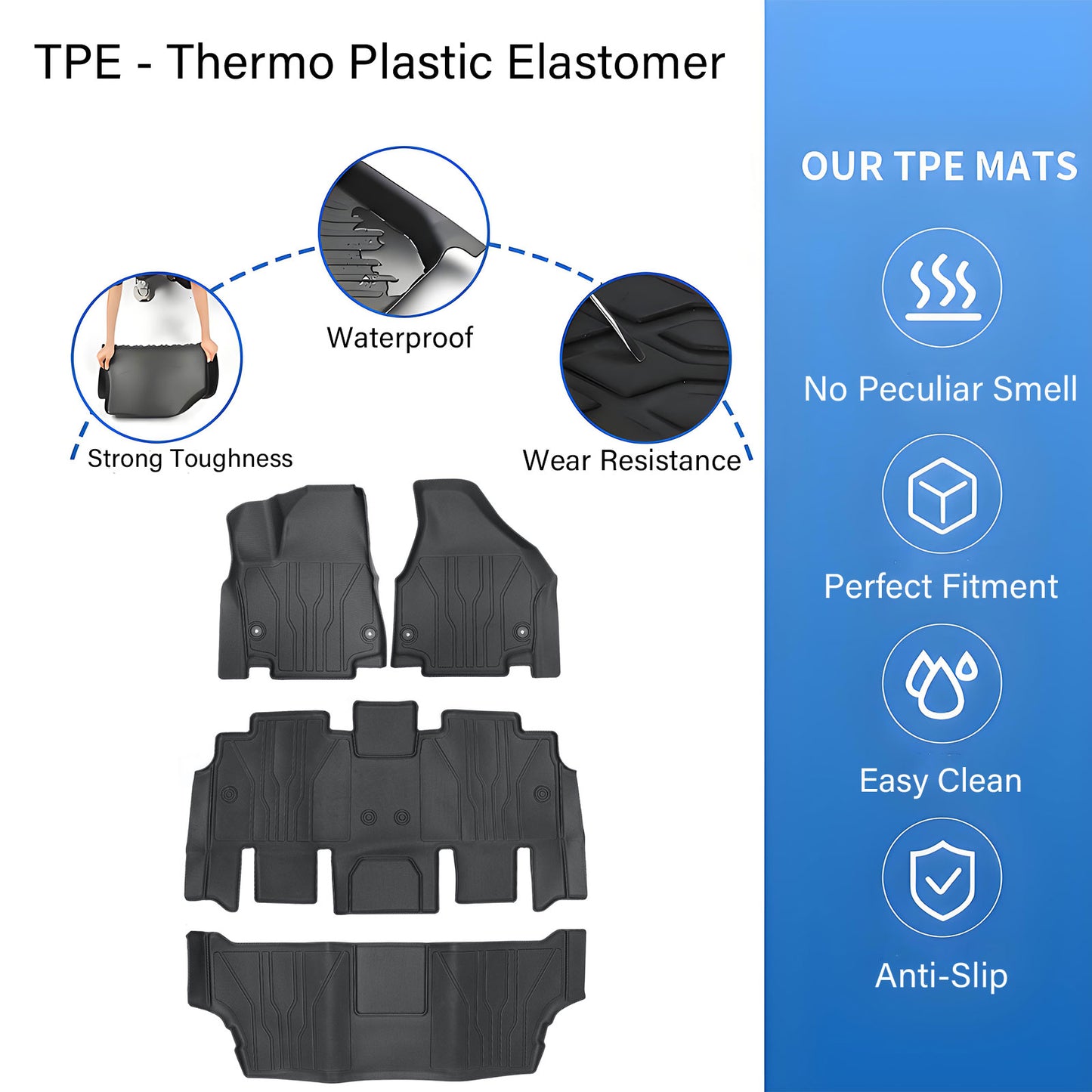 Front & Rear TPE 3D Floor Mats Liners For 2017-2025 Chrysler Pacifica 7/8 Seats