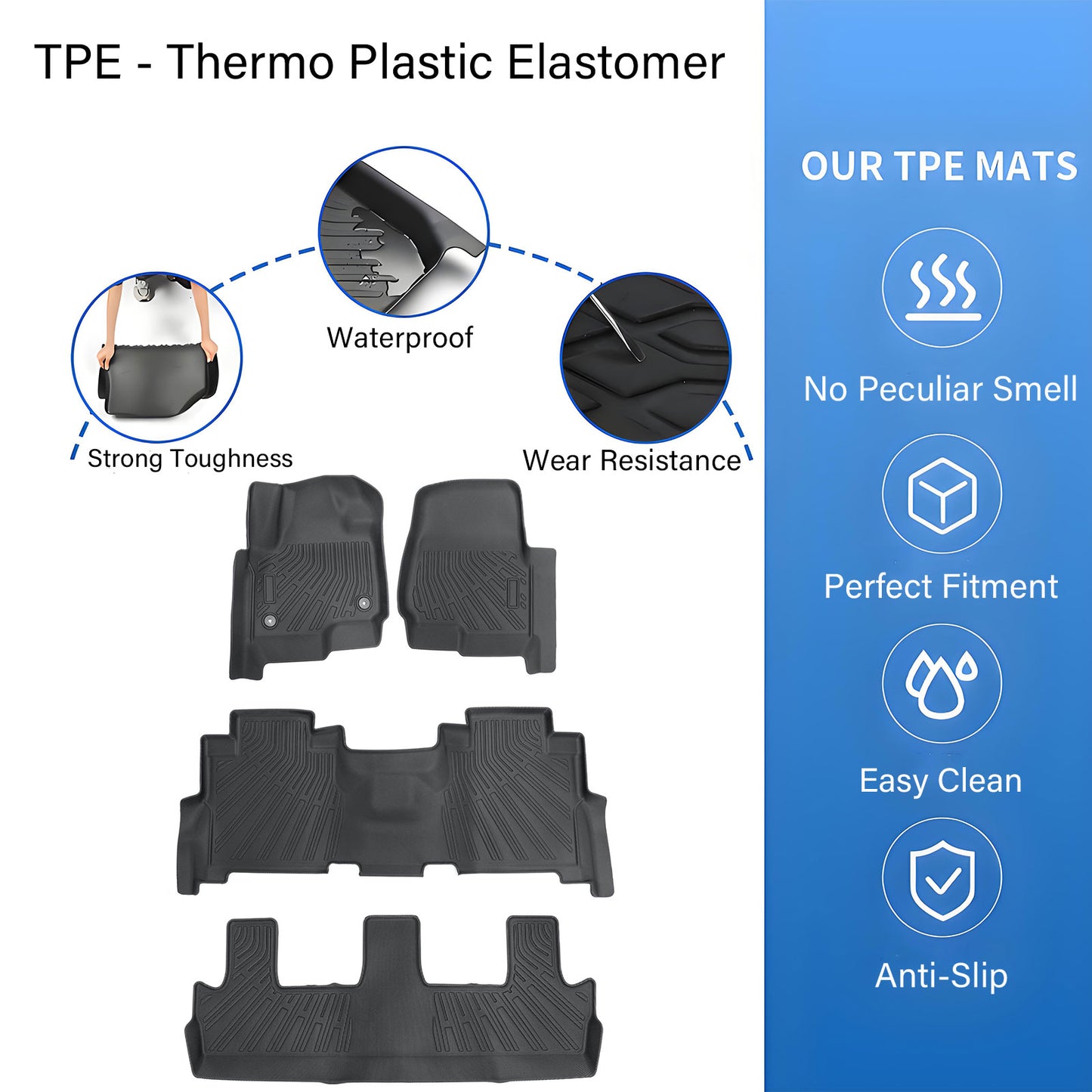 Floor Mats Liner For 2018-2025 Ford Expedition & Expedition Max TPE Weather 4Pcs