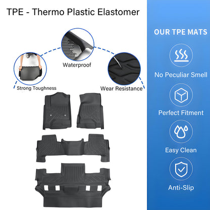 TPE Floor Mats For 2015-2020 Cadillac Escalade 3 Row Floor Liners All Weather