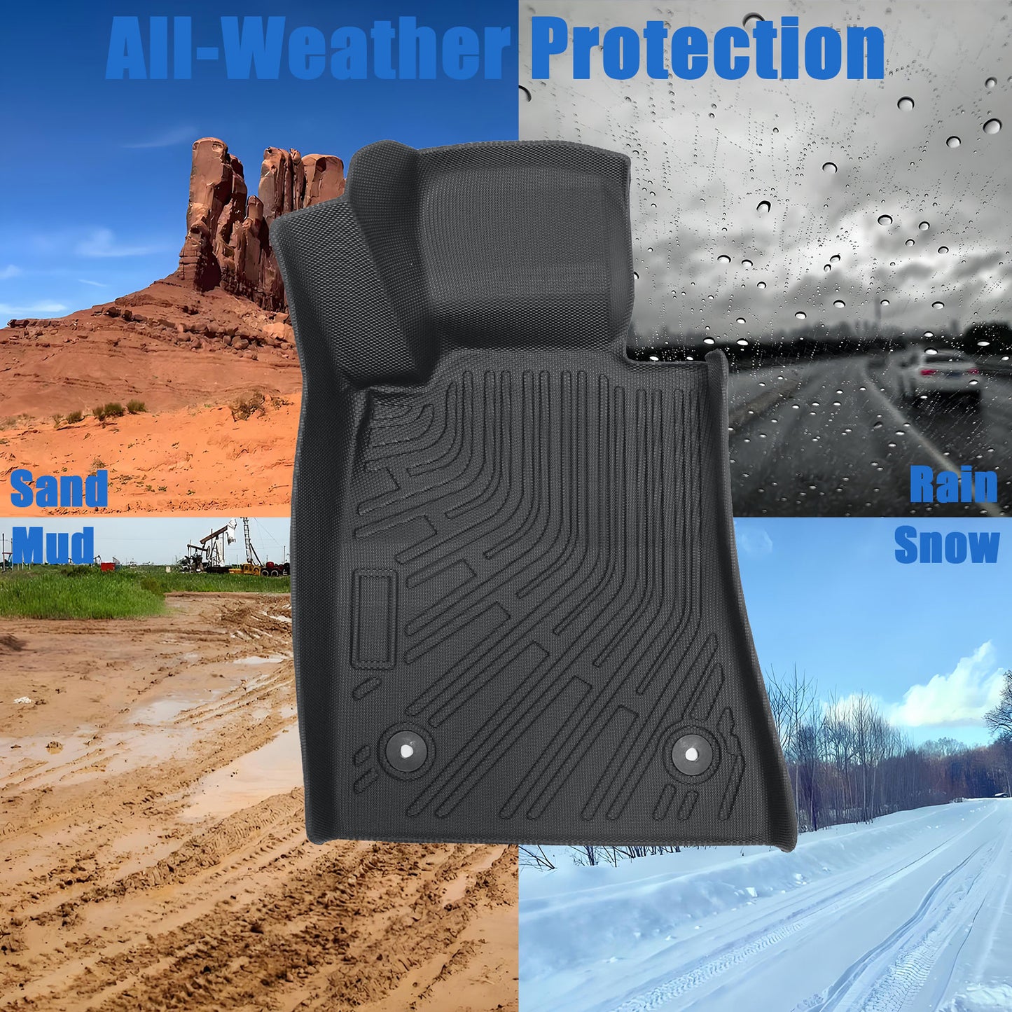 3D TPE All-Weather Floor Mats Liners Set of 3 For 2013-2019 Cadillac ATS Black