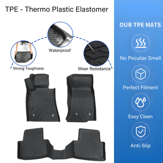 3D TPE All-Weather Floor Mats Liners Set of 3 For 2013-2019 Cadillac ATS Black