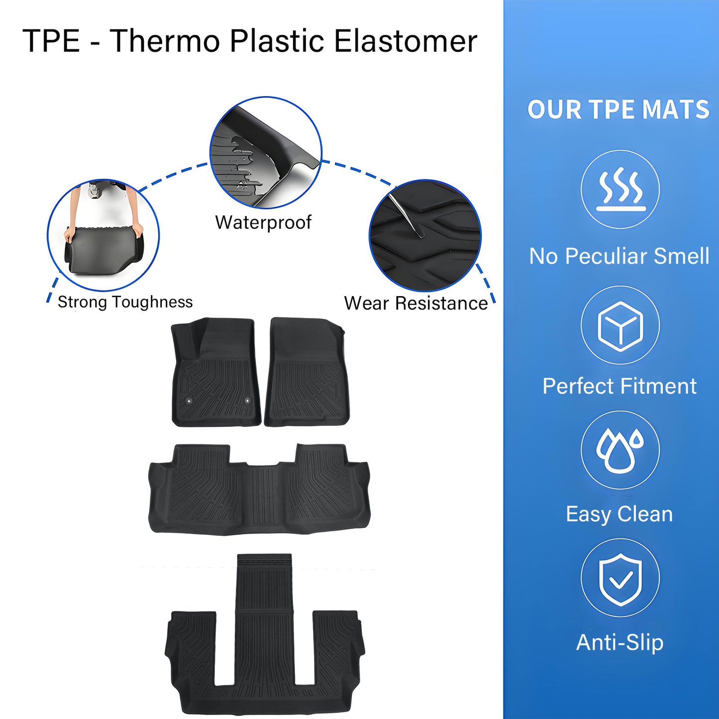 TPE Floor Mats For 2017-2023 GMC Acadia 4-Door Bucket Seats 3Row Floor Liners
