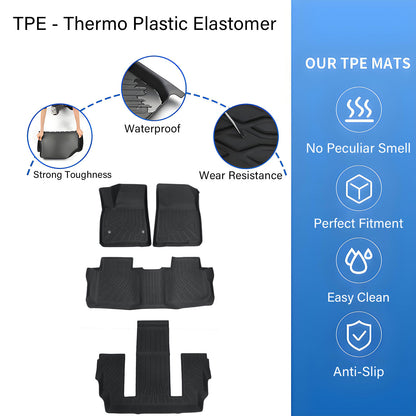 TPE Floor Mats For 2017-2023 GMC Acadia 4-Door Bucket Seats 3Row Floor Liners