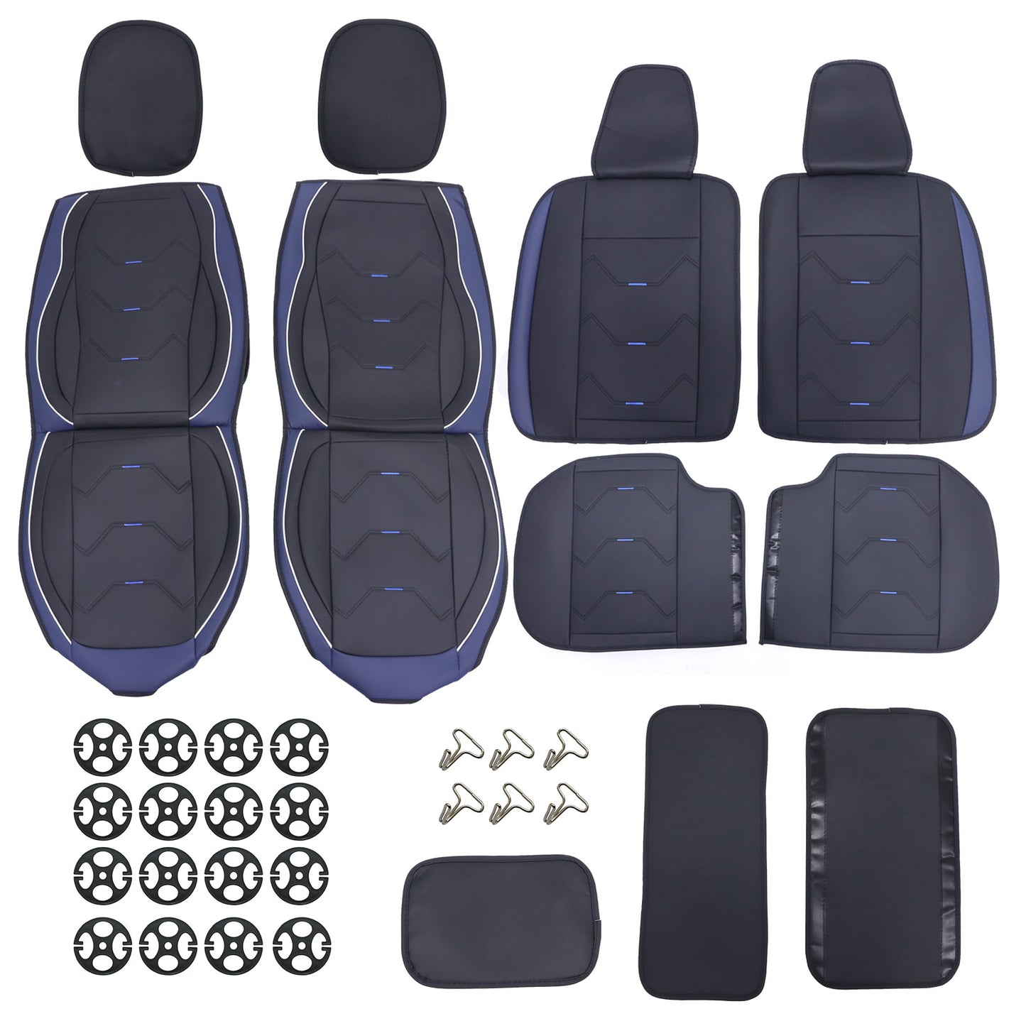 PU Leather 5 Seat Covers Black & Blue Full Set Front & Rear Cushion Fits Honda