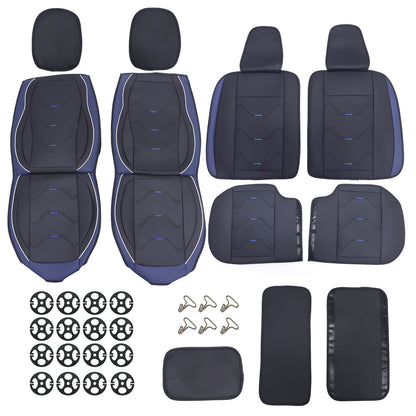 PU Leather 5 Seat Covers Black & Blue Full Set Front & Rear Cushion Fits Honda