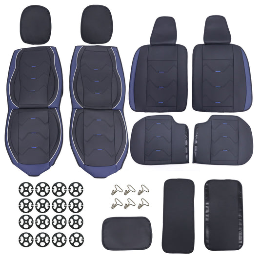 PU Leather 5 Seat Covers Black & Blue Full Set Front & Rear Cushion Fits Honda