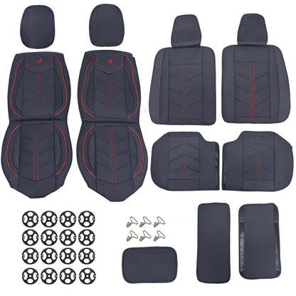 Leather Full Surround Set Car 5-Seat Cover Protector For Toyota Black & Redline