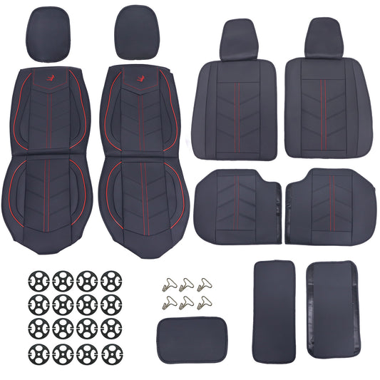 Leather Full Surround Set Car 5-Seat Cover Protector For Toyota Black & Redline