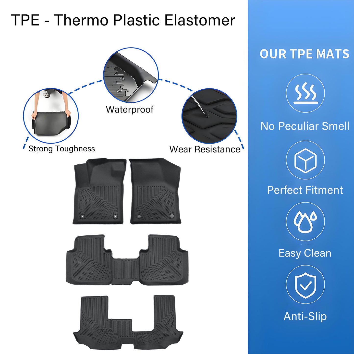 Floor Mats Liner TPE 3D All Weather For 2018-2024 Volkswagen Atlas Bench 7Seats