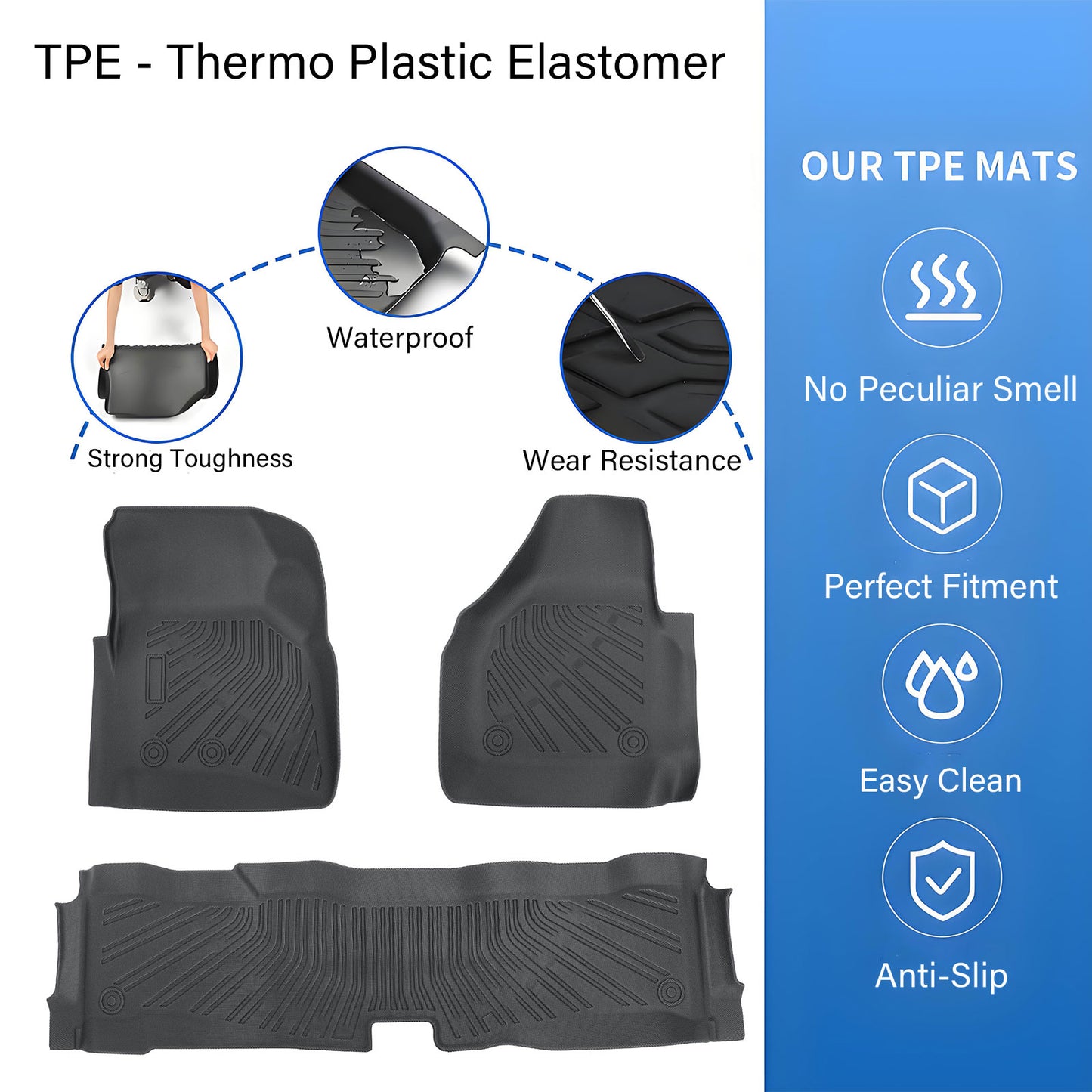 Floor Mats TPE For 2008-2010 Ford F-250 350 450 Super Duty Crew Cab Floor Liners