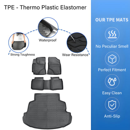 TPE Floor Mats Liners+Trunk Cargo Liner For 2014-2019 Toyota Corolla Sedan Black