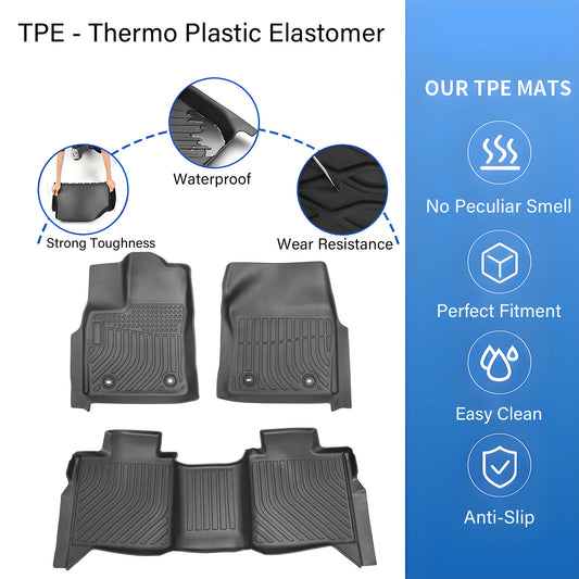 TPE Front & Rear Floor Mats Liner Black For 2022-2025 Toyota Tundra Crew Max Cab