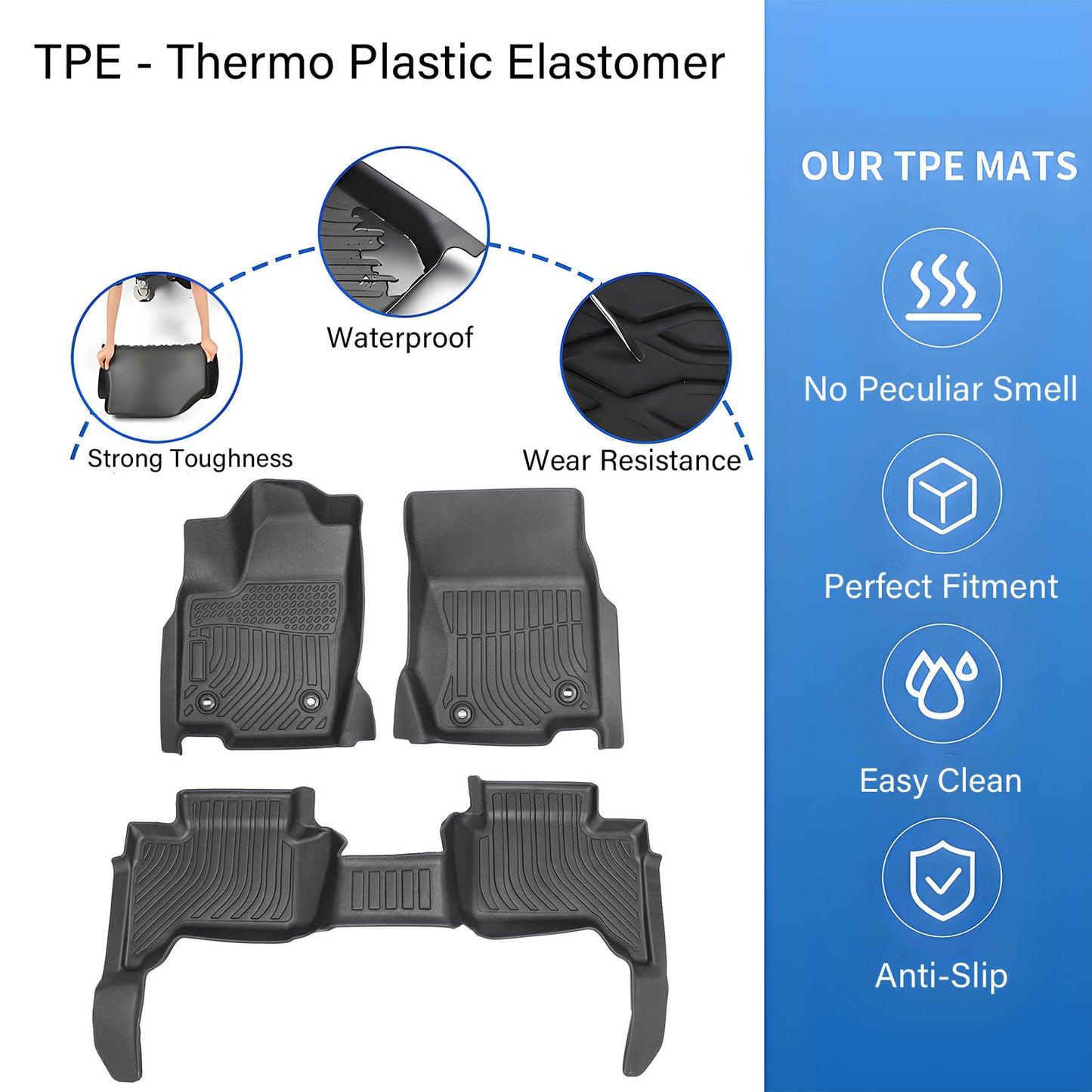 Floor Mats Liners Front & Rear Set of 3 For 2024 2025 Toyota Land Cruiser TPE