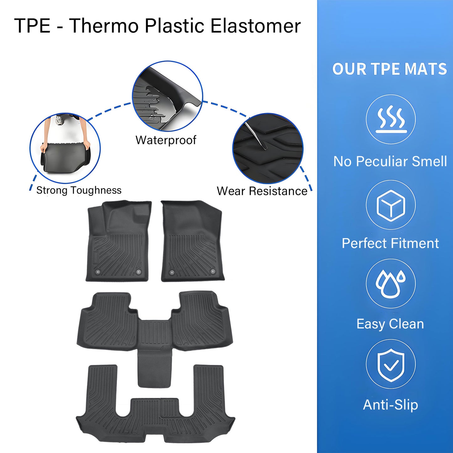TPE Floor Mats For 2018-2024 Volkswagen Atlas Bucket 6Seats 3 Row Floor Liners