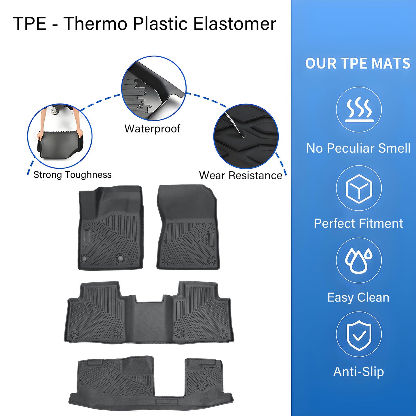 TPE Floor Mats Set Fits 2022-2025 Mitsubishi Outlander 3 Row Floor Liners 4Pcs