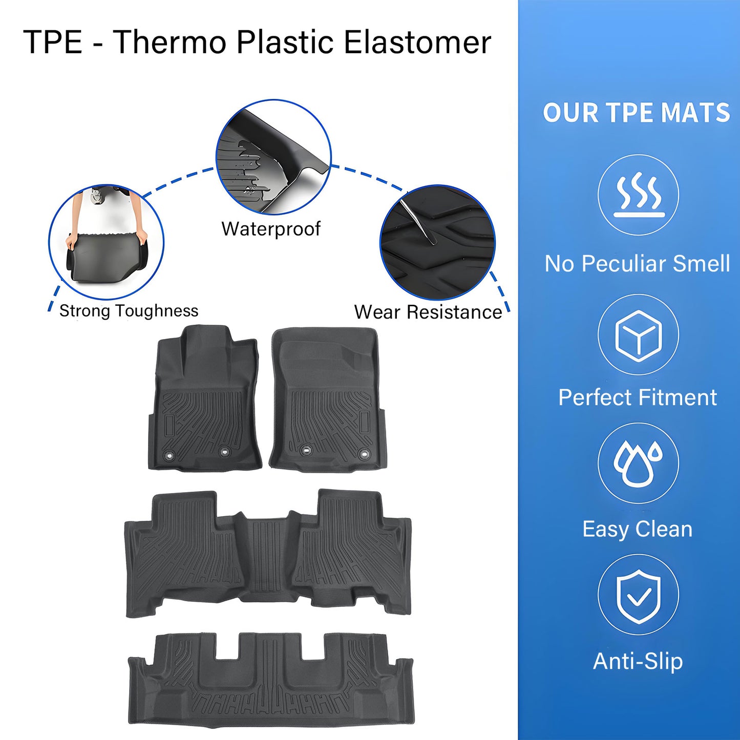 TPE Floor Mats All Weather Fits 2014-2023 Lexus GX460 4-Door Floor Liners Black
